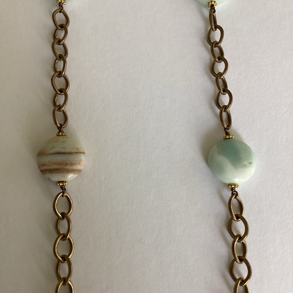 Julio Designs Necklace Mixed Pearl & Aqua Stone Gold Chain Accents Long Artisan - Picture 6 of 12